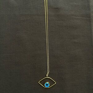 Gold Evil Eye Necklace with Blue Center